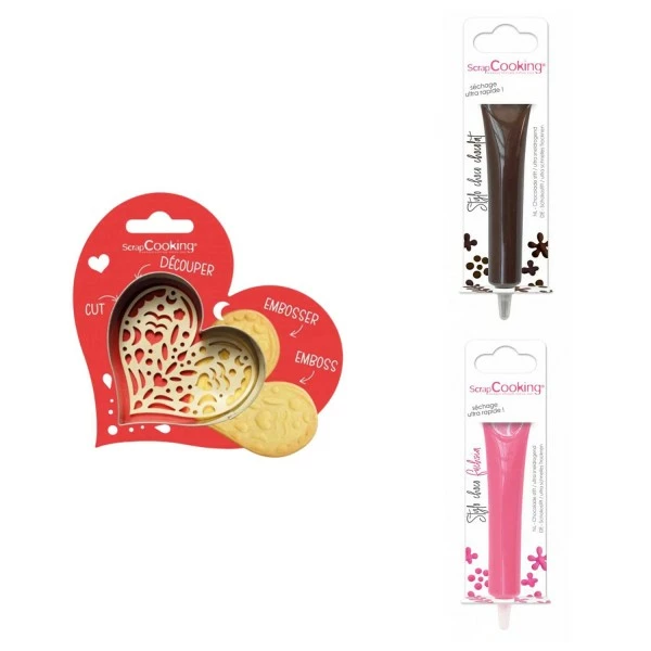Offres 👍 ScrapCooking Emporte Pièce Modelage Kit Pour Biscuit En Relief Coeur + 2 Stylos Au Chocolat Marron Et Fuchsia ⭐ 1 Offres 👍 ScrapCooking Emporte Pièce Modelage Kit Pour Biscuit En Relief Coeur + 2 Stylos Au Chocolat Marron Et Fuchsia ⭐