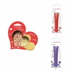 De gros 🛒 ScrapCooking Emporte Pièce Modelage Kit Pour Biscuit En Relief Coeur + 2 Stylos Au Chocolat Rouge Et Violet 🛒