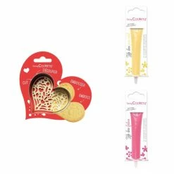 Acheter ❤️ ScrapCooking Emporte Pièce Modelage Kit Pour Biscuit En Relief Coeur + 2 Stylos Au Chocolat Jaune Pastel Et Fuchsia 🎁