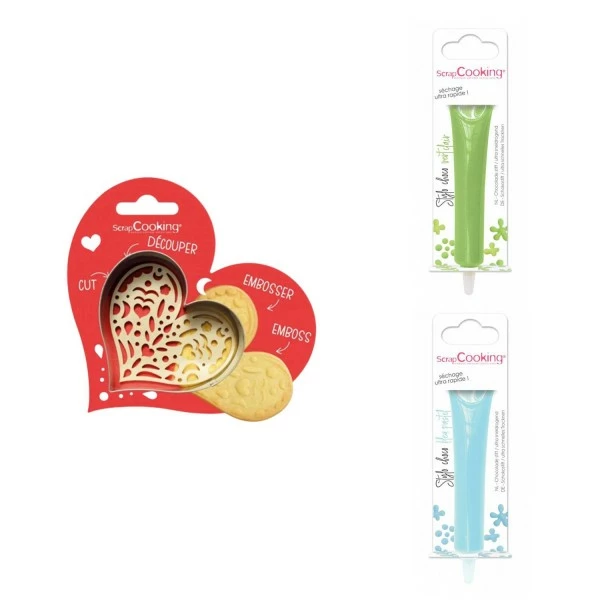 Bon marché 🔥 ScrapCooking Emporte Pièce Modelage Kit Pour Biscuit En Relief Coeur + 2 Stylos Au Chocolat Vert Clair Et Bleu Pastel 👏 1 Bon marché 🔥 ScrapCooking Emporte Pièce Modelage Kit Pour Biscuit En Relief Coeur + 2 Stylos Au Chocolat Vert Clair Et Bleu Pastel 👏