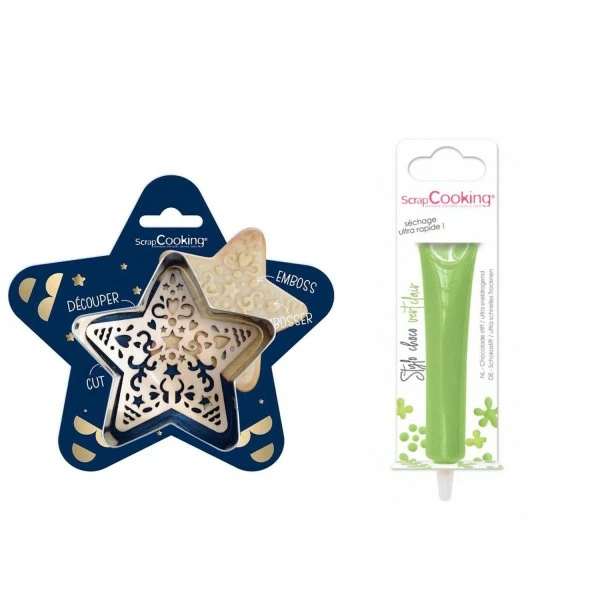 Tout neuf 🤩 ScrapCooking Emporte Pièce Modelage Kit Pour Biscuit En Relief Étoile + Stylo Au Chocolat Vert Clair ✔️ 1 Tout neuf 🤩 ScrapCooking Emporte Pièce Modelage Kit Pour Biscuit En Relief Étoile + Stylo Au Chocolat Vert Clair ✔️