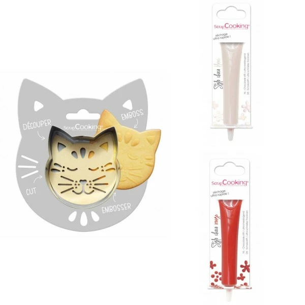 Promo 👍 ScrapCooking Emporte Pièce Modelage Kit Pour Biscuit En Relief Chat + 2 Stylos Au Chocolat Blanc Et Rouge 😉 1 Promo 👍 ScrapCooking Emporte Pièce Modelage Kit Pour Biscuit En Relief Chat + 2 Stylos Au Chocolat Blanc Et Rouge 😉
