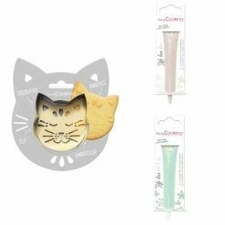 Grosses soldes 💯 ScrapCooking Emporte Pièce Modelage Kit Pour Biscuit En Relief Chat + 2 Stylos Au Chocolat Blanc Et Vert D'eau 🎉