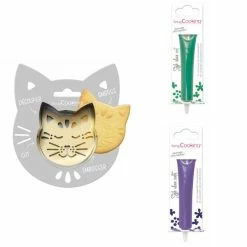 De gros 🤩 ScrapCooking Emporte Pièce Modelage Kit Pour Biscuit En Relief Chat + 2 Stylos Au Chocolat Vert Et Violet 🎁