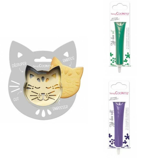 De gros 🤩 ScrapCooking Emporte Pièce Modelage Kit Pour Biscuit En Relief Chat + 2 Stylos Au Chocolat Vert Et Violet 🎁 1 De gros 🤩 ScrapCooking Emporte Pièce Modelage Kit Pour Biscuit En Relief Chat + 2 Stylos Au Chocolat Vert Et Violet 🎁