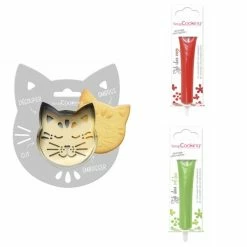 Promo 😉 ScrapCooking Emporte Pièce Modelage Kit Pour Biscuit En Relief Chat + 2 Stylos Au Chocolat Rouge Et Vert Clair 💯