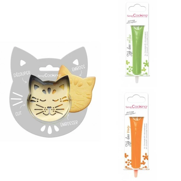 Le moins cher 🛒 ScrapCooking Emporte Pièce Modelage Kit Pour Biscuit En Relief Chat + 2 Stylos Au Chocolat Vert Clair Et Orange 🎁 1 Le moins cher 🛒 ScrapCooking Emporte Pièce Modelage Kit Pour Biscuit En Relief Chat + 2 Stylos Au Chocolat Vert Clair Et Orange 🎁