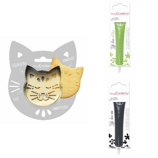 Le moins cher 🧨 ScrapCooking Emporte Pièce Modelage Kit Pour Biscuit En Relief Chat + 2 Stylos Au Chocolat Vert Clair Et Noir 🎉 1 Le moins cher 🧨 ScrapCooking Emporte Pièce Modelage Kit Pour Biscuit En Relief Chat + 2 Stylos Au Chocolat Vert Clair Et Noir 🎉