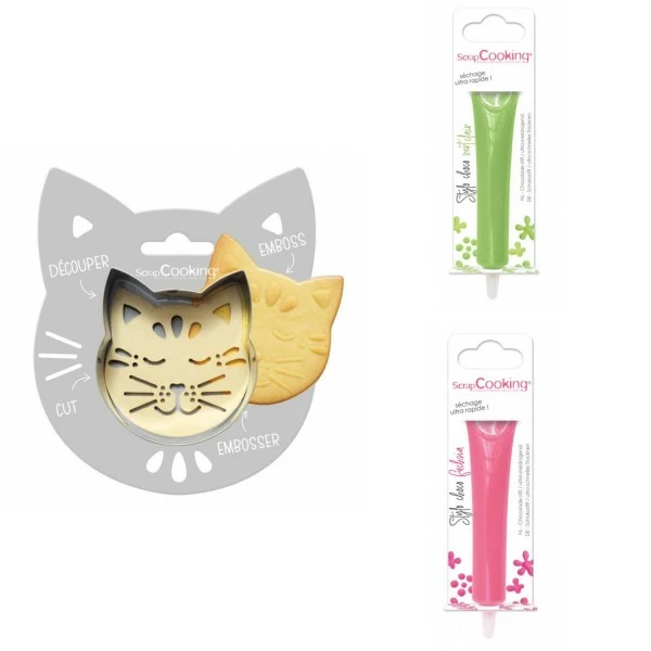 Coupon ❤️ ScrapCooking Emporte Pièce Modelage Kit Pour Biscuit En Relief Chat + 2 Stylos Au Chocolat Vert Clair Et Fuchsia 💯 1 Coupon ❤️ ScrapCooking Emporte Pièce Modelage Kit Pour Biscuit En Relief Chat + 2 Stylos Au Chocolat Vert Clair Et Fuchsia 💯