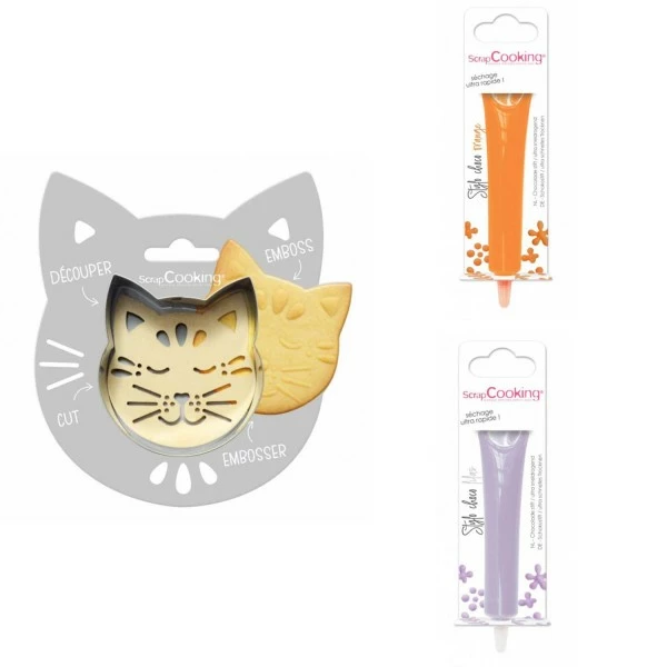 Remise 🧨 ScrapCooking Emporte Pièce Modelage Kit Pour Biscuit En Relief Chat + 2 Stylos Au Chocolat Orange Et Lilas ❤️ 1 Remise 🧨 ScrapCooking Emporte Pièce Modelage Kit Pour Biscuit En Relief Chat + 2 Stylos Au Chocolat Orange Et Lilas ❤️