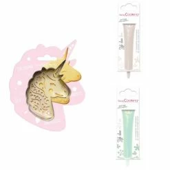 Vente flash 🎉 ScrapCooking Emporte Pièce Modelage Kit Pour Biscuit En Relief Licorne + 2 Stylos Au Chocolat Blanc Et Vert D'eau 🤩