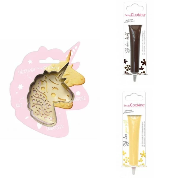 Remise ✨ ScrapCooking Emporte Pièce Modelage Kit Pour Biscuit En Relief Licorne + 2 Stylos Au Chocolat Marron Et Jaune Pastel 🎉 1 Remise ✨ ScrapCooking Emporte Pièce Modelage Kit Pour Biscuit En Relief Licorne + 2 Stylos Au Chocolat Marron Et Jaune Pastel 🎉