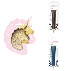 Nouveau 💯 ScrapCooking Emporte Pièce Modelage Kit Pour Biscuit En Relief Licorne + 2 Stylos Au Chocolat Marron Et Bleu Nuit 🔔