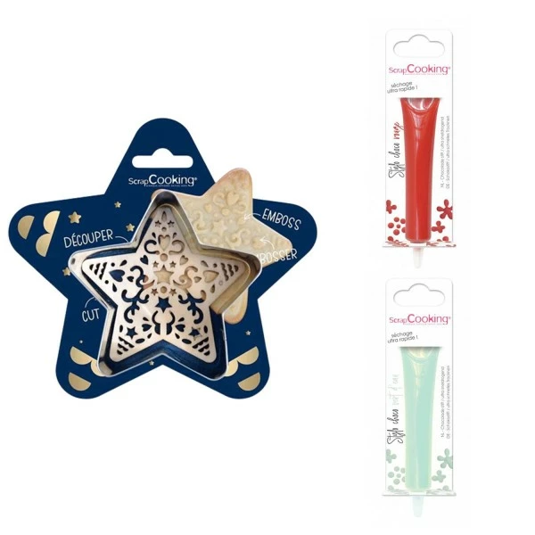 Grosses soldes 🛒 ScrapCooking Emporte Pièce Modelage Kit Pour Biscuit En Relief Étoile + 2 Stylos Au Chocolat Rouge Et Vert D'eau ✨ 1 Grosses soldes 🛒 ScrapCooking Emporte Pièce Modelage Kit Pour Biscuit En Relief Étoile + 2 Stylos Au Chocolat Rouge Et Vert D'eau ✨