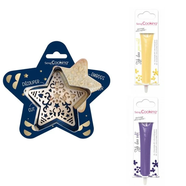 Meilleure vente 🔥 ScrapCooking Emporte Pièce Modelage Kit Pour Biscuit En Relief Étoile + 2 Stylos Au Chocolat Jaune Pastel Et Violet 🥰 1 Meilleure vente 🔥 ScrapCooking Emporte Pièce Modelage Kit Pour Biscuit En Relief Étoile + 2 Stylos Au Chocolat Jaune Pastel Et Violet 🥰