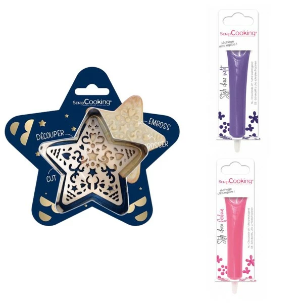 De gros 👍 ScrapCooking Emporte Pièce Modelage Kit Pour Biscuit En Relief Étoile + 2 Stylos Au Chocolat Violet Et Fuchsia 🤩 1 De gros 👍 ScrapCooking Emporte Pièce Modelage Kit Pour Biscuit En Relief Étoile + 2 Stylos Au Chocolat Violet Et Fuchsia 🤩
