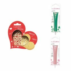 Sortie 🛒 ScrapCooking Emporte Pièce Modelage Kit Pour Biscuit En Relief Coeur + 2 Stylos Au Chocolat Vert Et Rose Pastel 🔔
