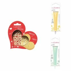 Acheter 👏 ScrapCooking Emporte Pièce Modelage Kit Pour Biscuit En Relief Coeur + 2 Stylos Au Chocolat Jaune Pastel Et Vert D'eau 😉