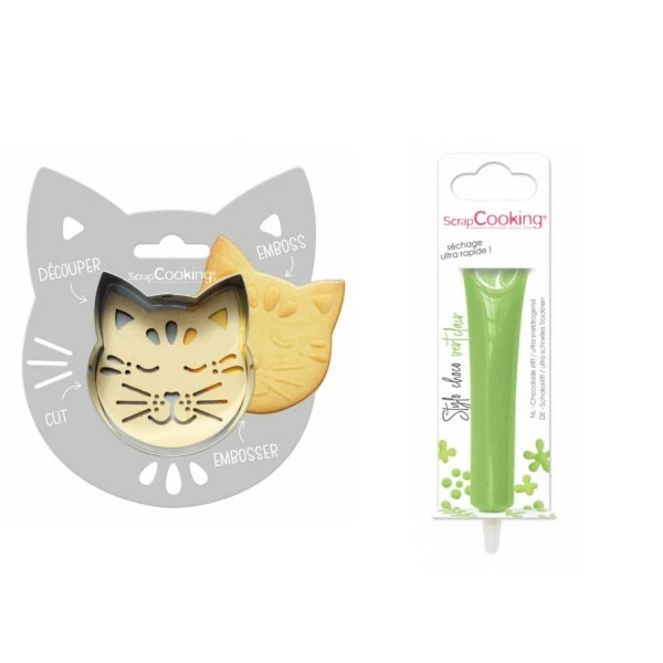 Vente flash 🔥 ScrapCooking Emporte Pièce Modelage Kit Pour Biscuit En Relief Chat + Stylo Au Chocolat Vert Clair 🥰 1 Vente flash 🔥 ScrapCooking Emporte Pièce Modelage Kit Pour Biscuit En Relief Chat + Stylo Au Chocolat Vert Clair 🥰