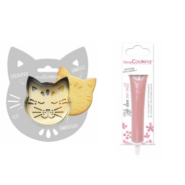 Nouveau 🤩 ScrapCooking Emporte Pièce Modelage Kit Pour Biscuit En Relief Chat + Stylo Au Chocolat Rose Pastel 👏 1 Nouveau 🤩 ScrapCooking Emporte Pièce Modelage Kit Pour Biscuit En Relief Chat + Stylo Au Chocolat Rose Pastel 👏