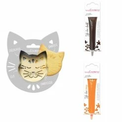 Remise 😀 ScrapCooking Emporte Pièce Modelage Kit Pour Biscuit En Relief Chat + 2 Stylos Au Chocolat Marron Et Orange ⌛