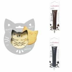 Meilleure vente 🛒 ScrapCooking Emporte Pièce Modelage Kit Pour Biscuit En Relief Chat + 2 Stylos Au Chocolat Marron Et Noir 🎉