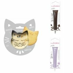Tout neuf 🔥 ScrapCooking Emporte Pièce Modelage Kit Pour Biscuit En Relief Chat + 2 Stylos Au Chocolat Marron Et Lilas ✨