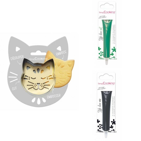 Le moins cher 🛒 ScrapCooking Emporte Pièce Modelage Kit Pour Biscuit En Relief Chat + 2 Stylos Au Chocolat Vert Et Noir ✨ 1 Le moins cher 🛒 ScrapCooking Emporte Pièce Modelage Kit Pour Biscuit En Relief Chat + 2 Stylos Au Chocolat Vert Et Noir ✨