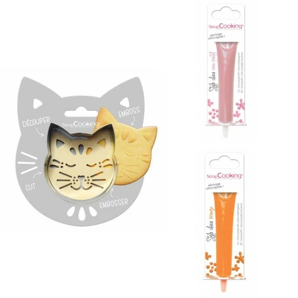 De gros 💯 ScrapCooking Emporte Pièce Modelage Kit Pour Biscuit En Relief Chat + 2 Stylos Au Chocolat Rose Pastel Et Orange 😍 1 De gros 💯 ScrapCooking Emporte Pièce Modelage Kit Pour Biscuit En Relief Chat + 2 Stylos Au Chocolat Rose Pastel Et Orange 😍