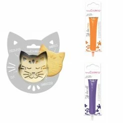 Vente flash 🔥 ScrapCooking Emporte Pièce Modelage Kit Pour Biscuit En Relief Chat + 2 Stylos Au Chocolat Orange Et Violet 👍