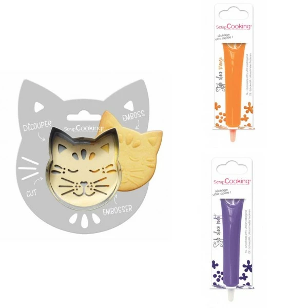 Vente flash 🔥 ScrapCooking Emporte Pièce Modelage Kit Pour Biscuit En Relief Chat + 2 Stylos Au Chocolat Orange Et Violet 👍 1 Vente flash 🔥 ScrapCooking Emporte Pièce Modelage Kit Pour Biscuit En Relief Chat + 2 Stylos Au Chocolat Orange Et Violet 👍