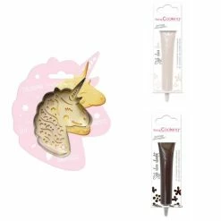 Vente flash 🎁 ScrapCooking Emporte Pièce Modelage Kit Pour Biscuit En Relief Licorne + 2 Stylos Au Chocolat Blanc Et Marron 💯