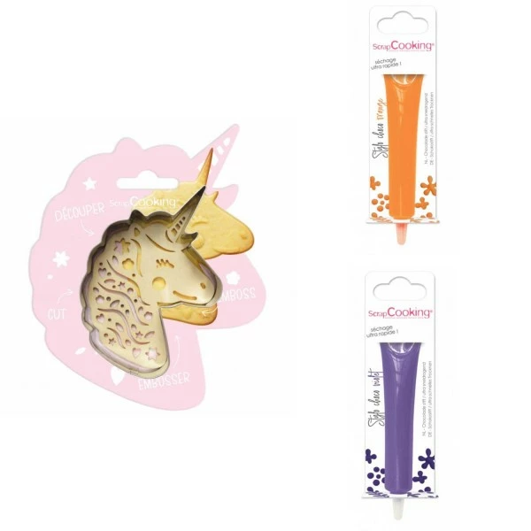 Grosses soldes 🧨 ScrapCooking Emporte Pièce Modelage Kit Pour Biscuit En Relief Licorne + 2 Stylos Au Chocolat Orange Et Violet 👏 1 Grosses soldes 🧨 ScrapCooking Emporte Pièce Modelage Kit Pour Biscuit En Relief Licorne + 2 Stylos Au Chocolat Orange Et Violet 👏