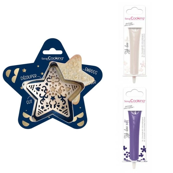 Le moins cher ✔️ ScrapCooking Emporte Pièce Modelage Kit Pour Biscuit En Relief Étoile + 2 Stylos Au Chocolat Blanc Et Violet 🎉 1 Le moins cher ✔️ ScrapCooking Emporte Pièce Modelage Kit Pour Biscuit En Relief Étoile + 2 Stylos Au Chocolat Blanc Et Violet 🎉