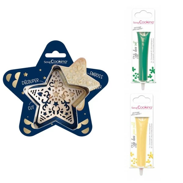 Le moins cher 😉 ScrapCooking Emporte Pièce Modelage Kit Pour Biscuit En Relief Étoile + 2 Stylos Au Chocolat Vert Et Jaune Pastel 😍 1 Le moins cher 😉 ScrapCooking Emporte Pièce Modelage Kit Pour Biscuit En Relief Étoile + 2 Stylos Au Chocolat Vert Et Jaune Pastel 😍