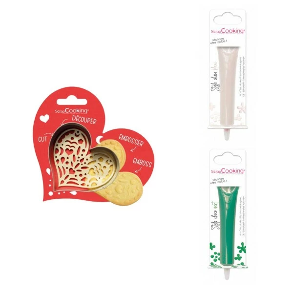 Offres 😉 ScrapCooking Emporte Pièce Modelage Kit Pour Biscuit En Relief Coeur + 2 Stylos Au Chocolat Blanc Et Vert 🔔 2 Offres 😉 ScrapCooking Emporte Pièce Modelage Kit Pour Biscuit En Relief Coeur + 2 Stylos Au Chocolat Blanc Et Vert 🔔 – Image 2