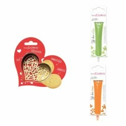 Le moins cher 🔥 ScrapCooking Emporte Pièce Modelage Kit Pour Biscuit En Relief Coeur + 2 Stylos Au Chocolat Vert Clair Et Orange 💯