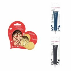 Coupon 🤩 ScrapCooking Emporte Pièce Modelage Kit Pour Biscuit En Relief Coeur + 2 Stylos Au Chocolat Bleu Nuit Et Noir 🎁