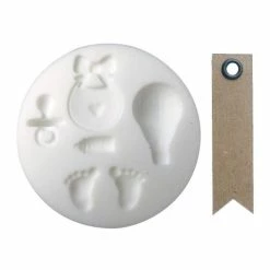 Bon marché 🥰 AUCUNE Moule Fimo Mini Moule Silicone Pour Pâte Polymère Naissance + 20 étiquettes Kraft Fanion 🎉