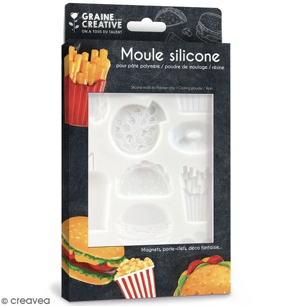 Offres 😍 Graine Créative Moule Fimo Moule En Silicone Junk Food - 20 X 13 Cm - 12 Formes 😀 1 Offres 😍 Graine Créative Moule Fimo Moule En Silicone Junk Food - 20 X 13 Cm - 12 Formes 😀
