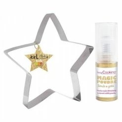 Promo ⭐ ScrapCooking Emporte Pièce Modelage Découpoir à Pâtisserie Inox XXL Etoile + 1 Poudre Alimentaire Irisée Dorée ✔️