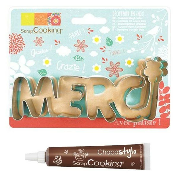 Tout neuf 👏 ScrapCooking Emporte Pièce Modelage Découpoir à Biscuits En Inox Merci + Stylo Chocolat 😍 1 Tout neuf 👏 ScrapCooking Emporte Pièce Modelage Découpoir à Biscuits En Inox Merci + Stylo Chocolat 😍