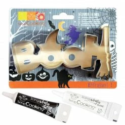 Bon marché 🎁 ScrapCooking Emporte Pièce Modelage Découpoir à Biscuits En Inox Booh 🦇 Halloween + Stylos Alimentaires Noir Et Blanc 💯