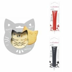 Acheter 😀 ScrapCooking Emporte Pièce Modelage Kit Pour Biscuit En Relief Chat + 2 Stylos Au Chocolat Rouge Et Noir 👏