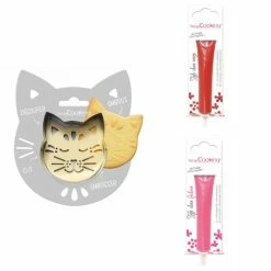 Vente flash 😍 ScrapCooking Emporte Pièce Modelage Kit Pour Biscuit En Relief Chat + 2 Stylos Au Chocolat Rouge Et Fuchsia 👍