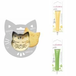 De gros 🎁 ScrapCooking Emporte Pièce Modelage Kit Pour Biscuit En Relief Chat + 2 Stylos Au Chocolat Jaune Pastel Et Vert Clair 😍