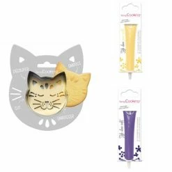 De gros ✨ ScrapCooking Emporte Pièce Modelage Kit Pour Biscuit En Relief Chat + 2 Stylos Au Chocolat Jaune Pastel Et Violet 👏