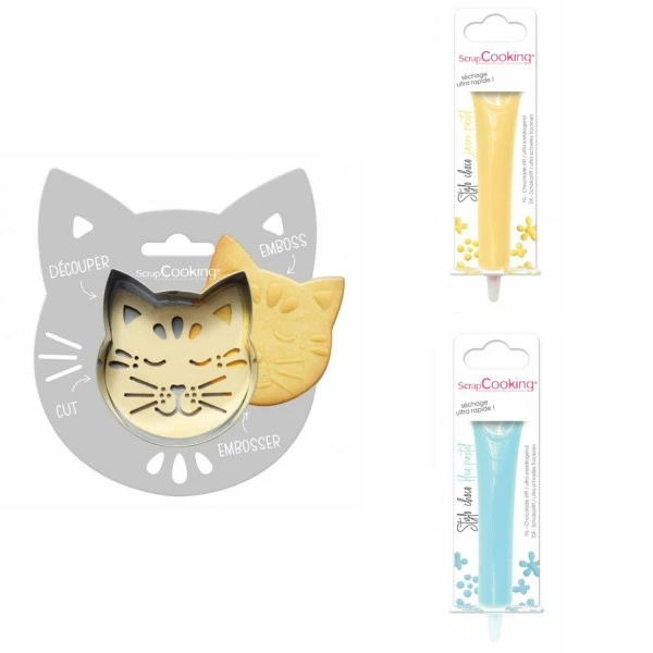 Le moins cher 🎁 ScrapCooking Emporte Pièce Modelage Kit Pour Biscuit En Relief Chat + 2 Stylos Au Chocolat Jaune Pastel Et Bleu Pastel 💯 1 Le moins cher 🎁 ScrapCooking Emporte Pièce Modelage Kit Pour Biscuit En Relief Chat + 2 Stylos Au Chocolat Jaune Pastel Et Bleu Pastel 💯