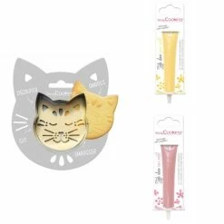 Nouveau 🔔 ScrapCooking Emporte Pièce Modelage Kit Pour Biscuit En Relief Chat + 2 Stylos Au Chocolat Jaune Pastel Et Rose Pastel 😉