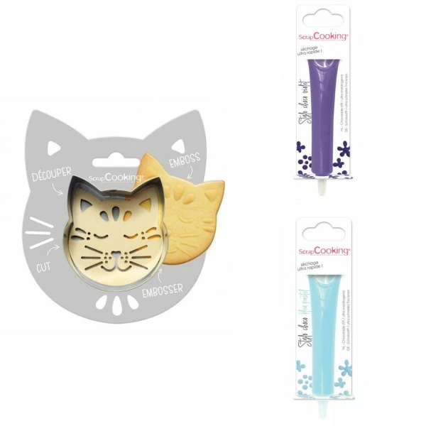 Grosses soldes 🎁 ScrapCooking Emporte Pièce Modelage Kit Pour Biscuit En Relief Chat + 2 Stylos Au Chocolat Violet Et Bleu Pastel 😍 1 Grosses soldes 🎁 ScrapCooking Emporte Pièce Modelage Kit Pour Biscuit En Relief Chat + 2 Stylos Au Chocolat Violet Et Bleu Pastel 😍